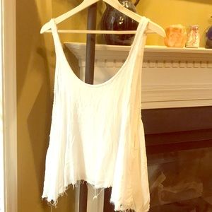 Free People Raw Hem Gauzy Cropped Sleeveless Top